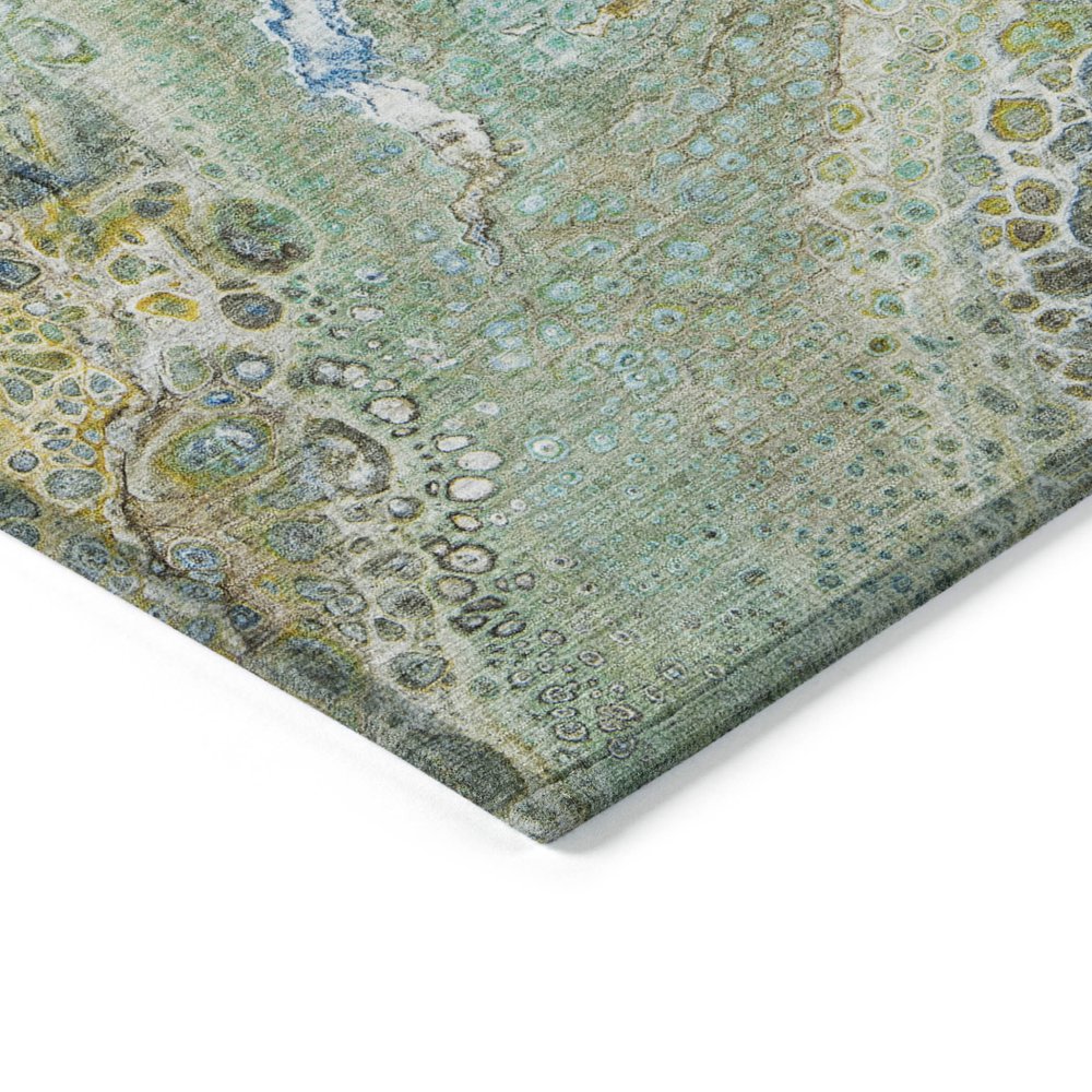 9' X 12' Teal Blue Lime Green And Green Abstract Washable Indoor Outdoor Area Rug
