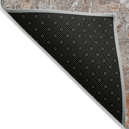 9' X 12' Terra Cotta Copper And Gray Abstract Washable Indoor Outdoor Area Rug