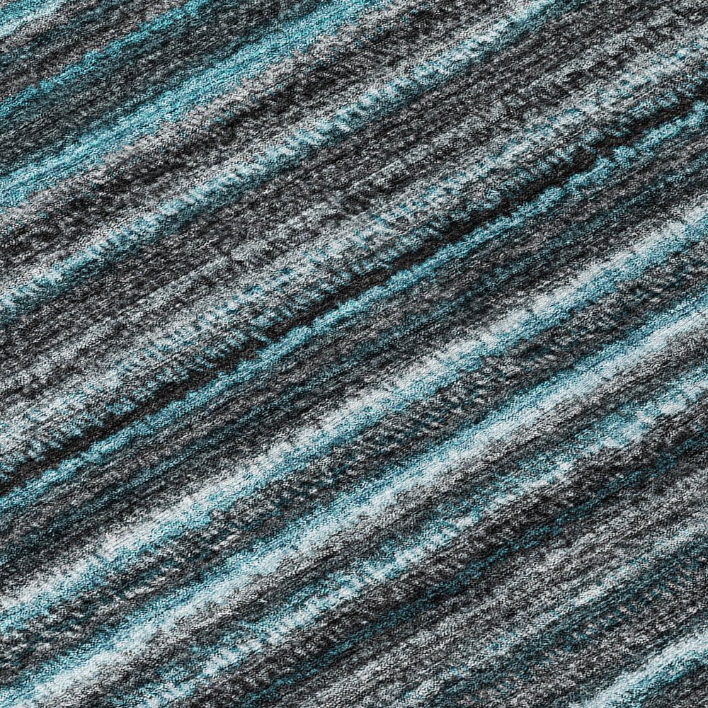 9' X 12' Teal Blue Sky Blue And Gray Striped Washable Indoor Outdoor Area Rug