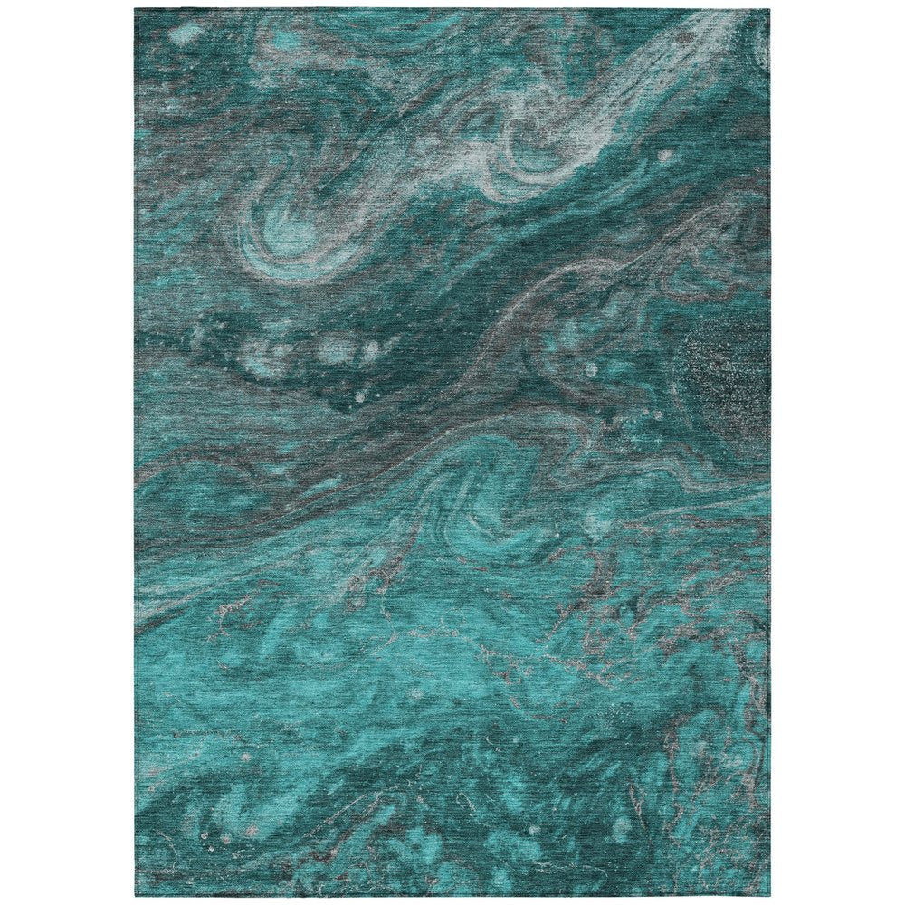 9' X 12' Teal Blue Aqua And Gray Abstract Washable Indoor Outdoor Area Rug