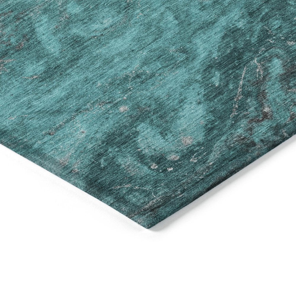9' X 12' Teal Blue Aqua And Gray Abstract Washable Indoor Outdoor Area Rug