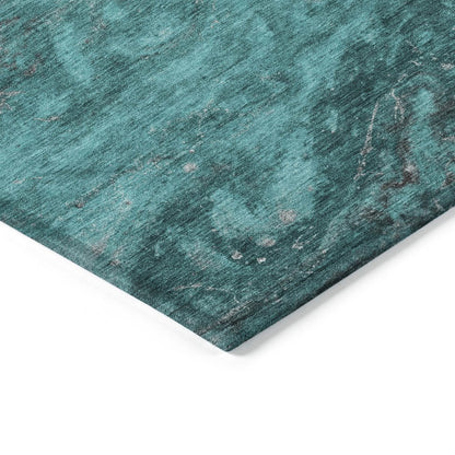 9' X 12' Teal Blue Aqua And Gray Abstract Washable Indoor Outdoor Area Rug