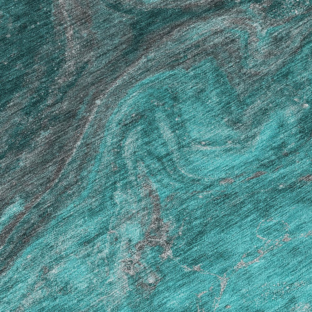 9' X 12' Teal Blue Aqua And Gray Abstract Washable Indoor Outdoor Area Rug