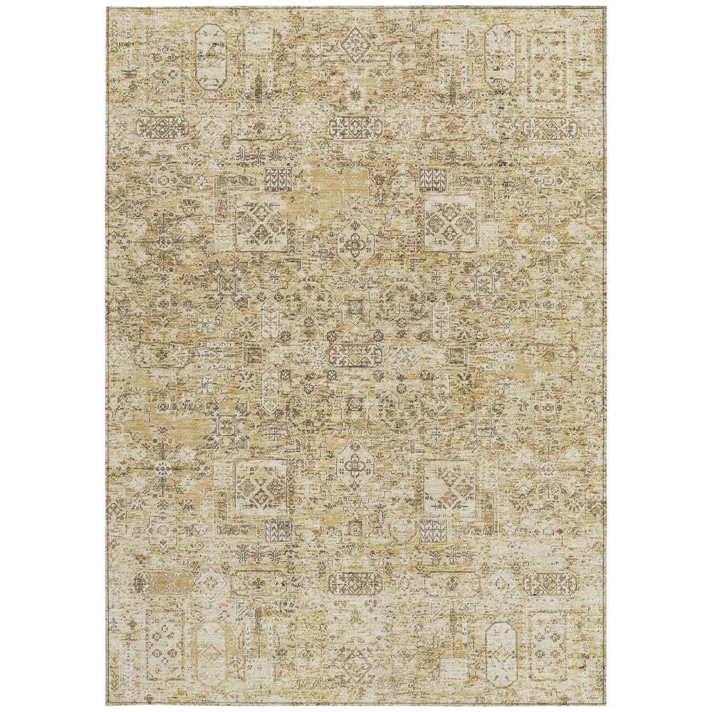 9' X 12' Wheat Beige And Gray Floral Washable Indoor Outdoor Area Rug