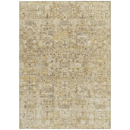 9' X 12' Wheat Beige And Gray Floral Washable Indoor Outdoor Area Rug