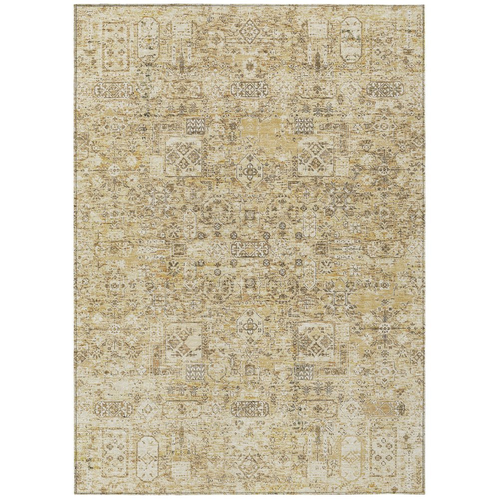 9' X 12' Wheat Beige And Gray Floral Washable Indoor Outdoor Area Rug