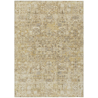 9' X 12' Wheat Beige And Gray Floral Washable Indoor Outdoor Area Rug