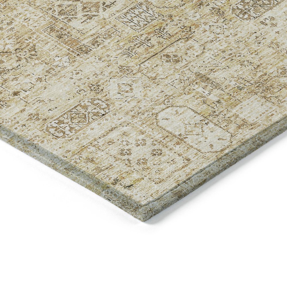 9' X 12' Wheat Beige And Gray Floral Washable Indoor Outdoor Area Rug