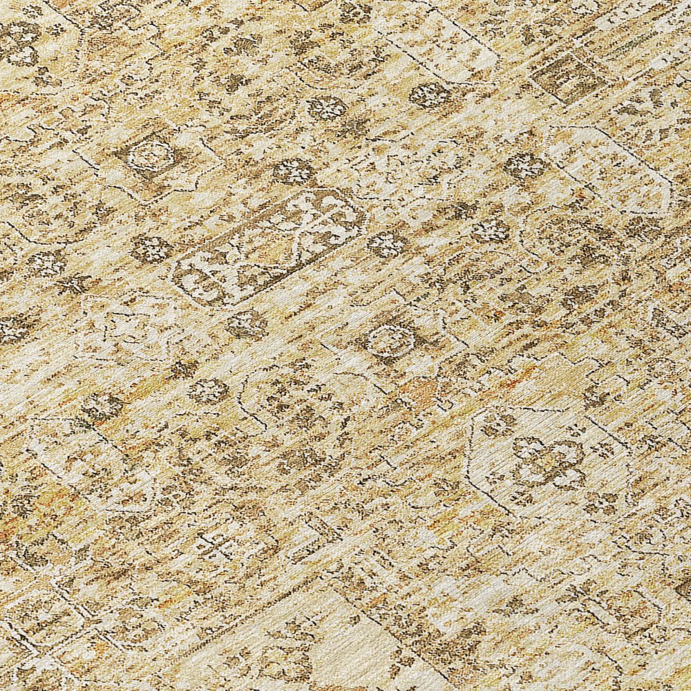 9' X 12' Wheat Beige And Gray Floral Washable Indoor Outdoor Area Rug