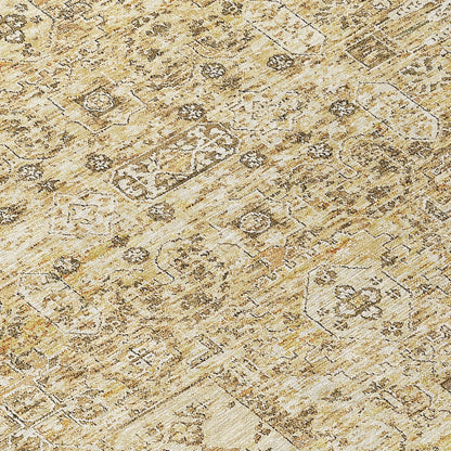 9' X 12' Wheat Beige And Gray Floral Washable Indoor Outdoor Area Rug