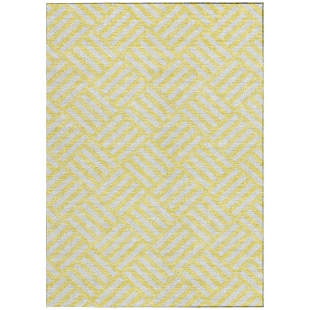 9' X 12' Yellow And Ivory Geometric Washable Indoor Outdoor Area Rug