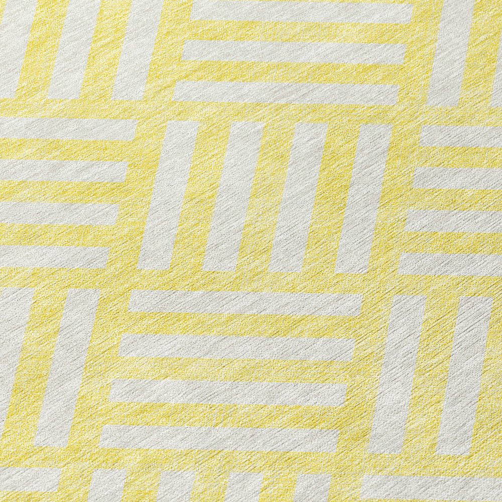 9' X 12' Yellow And Ivory Geometric Washable Indoor Outdoor Area Rug