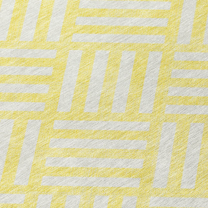 9' X 12' Yellow And Ivory Geometric Washable Indoor Outdoor Area Rug