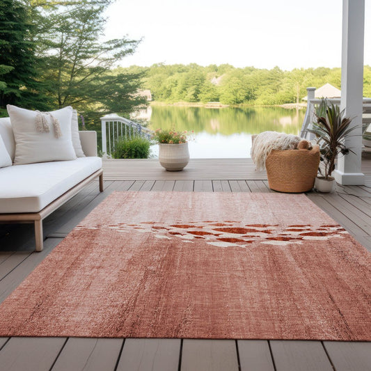 9' X 12' Terra Cotta Copper And Ivory Nautical Washable Indoor Outdoor Area Rug