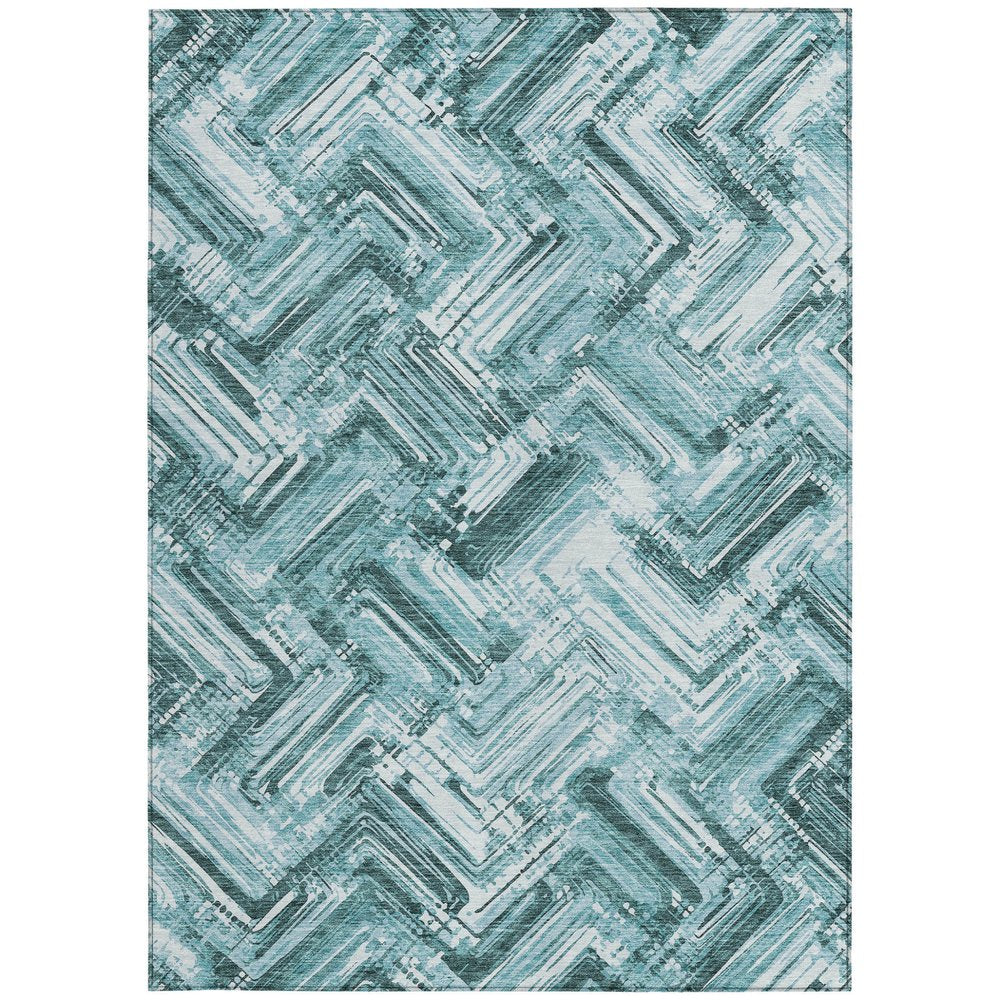 9' X 12' Teal Blue Aqua And Ivory Geometric Washable Indoor Outdoor Area Rug