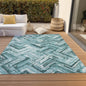 9' X 12' Teal Blue Aqua And Ivory Geometric Washable Indoor Outdoor Area Rug