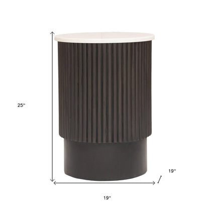 25" Black And White Solid Wood End Table