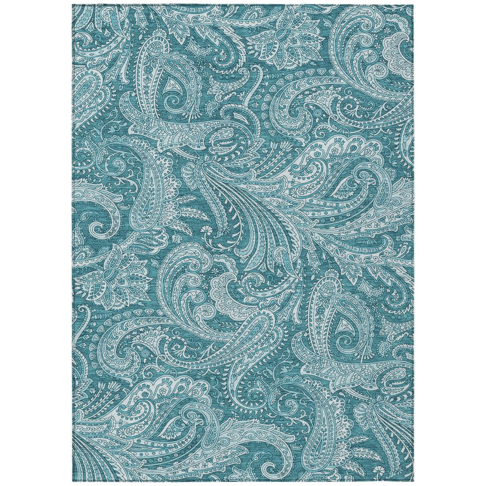 9' X 12' Turquoise And Ivory Paisley Washable Indoor Outdoor Area Rug