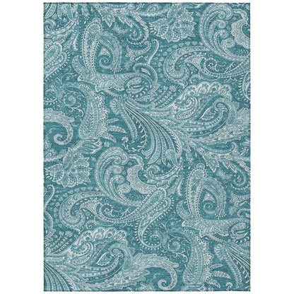 9' X 12' Turquoise And Ivory Paisley Washable Indoor Outdoor Area Rug