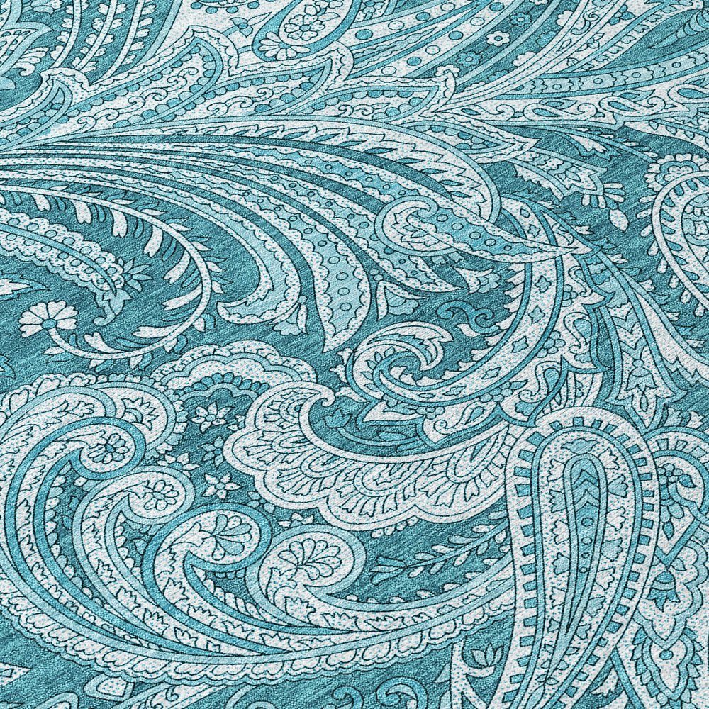 9' X 12' Turquoise And Ivory Paisley Washable Indoor Outdoor Area Rug