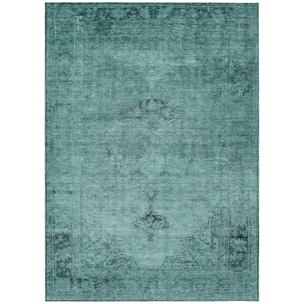 9' X 12' Teal Blue Turquoise And Charcoal Oriental Washable Indoor Outdoor Area Rug
