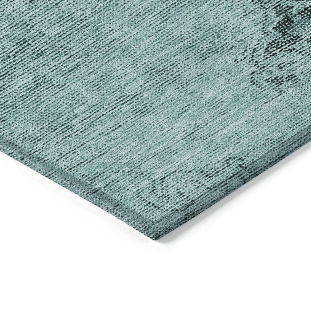 9' X 12' Teal Blue Turquoise And Charcoal Oriental Washable Indoor Outdoor Area Rug