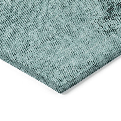 9' X 12' Teal Blue Turquoise And Charcoal Oriental Washable Indoor Outdoor Area Rug