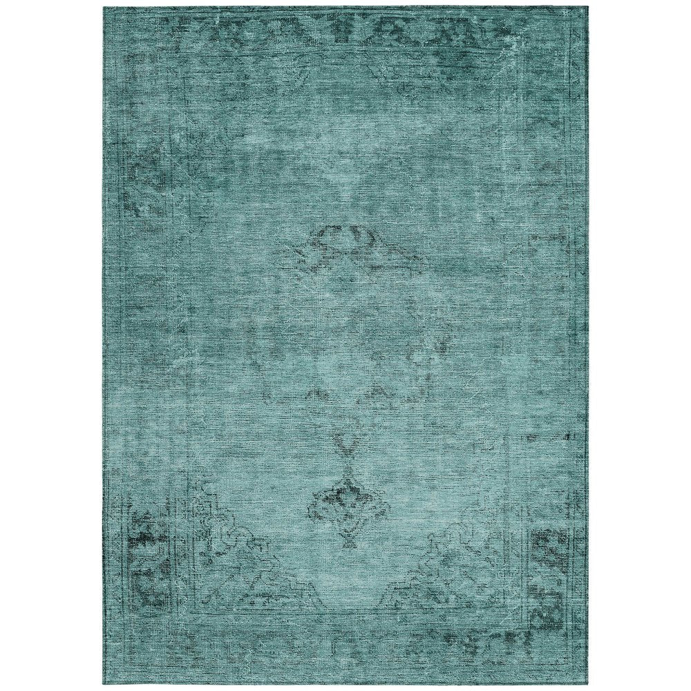 9' X 12' Teal Blue Turquoise And Charcoal Oriental Washable Indoor Outdoor Area Rug