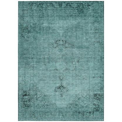 9' X 12' Teal Blue Turquoise And Charcoal Oriental Washable Indoor Outdoor Area Rug