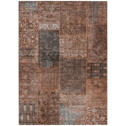 9' X 12' Terra Cotta Copper And Charcoal Patchwork Washable Indoor Outdoor Area Rug