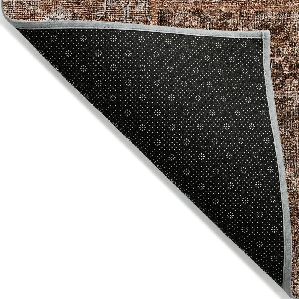 9' X 12' Terra Cotta Copper And Charcoal Patchwork Washable Indoor Outdoor Area Rug