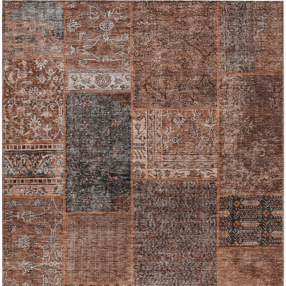 9' X 12' Terra Cotta Copper And Charcoal Patchwork Washable Indoor Outdoor Area Rug