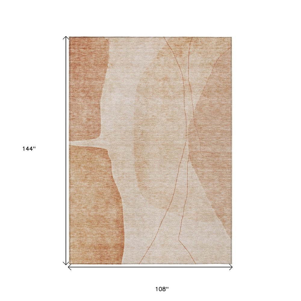 9' X 12' Terra Cotta Orange And Copper Abstract Washable Indoor Outdoor Area Rug