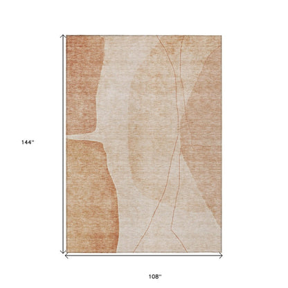 9' X 12' Terra Cotta Orange And Copper Abstract Washable Indoor Outdoor Area Rug