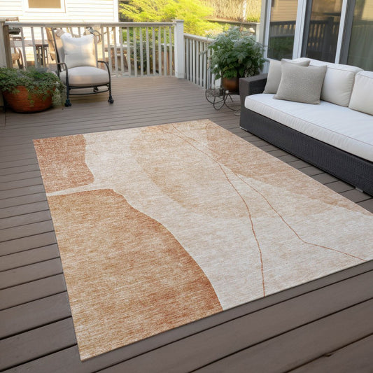 9' X 12' Terra Cotta Orange And Copper Abstract Washable Indoor Outdoor Area Rug