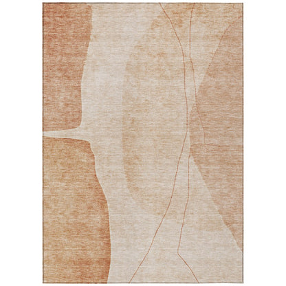 9' X 12' Terra Cotta Orange And Copper Abstract Washable Indoor Outdoor Area Rug