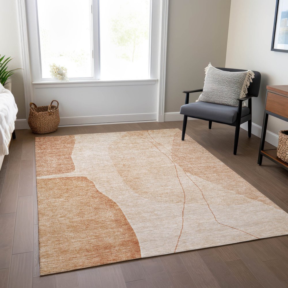 9' X 12' Terra Cotta Orange And Copper Abstract Washable Indoor Outdoor Area Rug