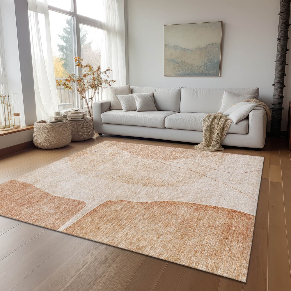 9' X 12' Terra Cotta Orange And Copper Abstract Washable Indoor Outdoor Area Rug