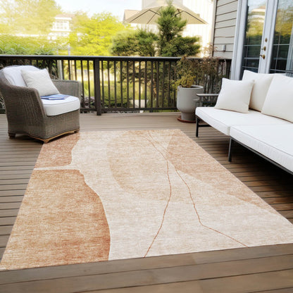 9' X 12' Terra Cotta Orange And Copper Abstract Washable Indoor Outdoor Area Rug