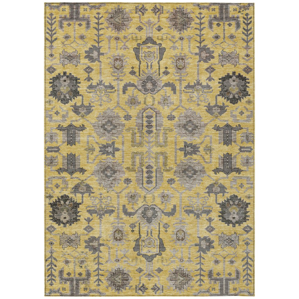 9' X 12' Yellow Gray And Charcoal Oriental Washable Indoor Outdoor Area Rug
