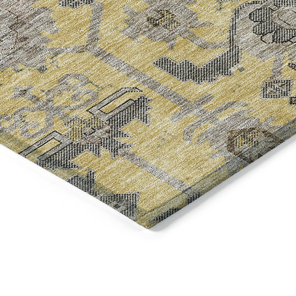 9' X 12' Yellow Gray And Charcoal Oriental Washable Indoor Outdoor Area Rug