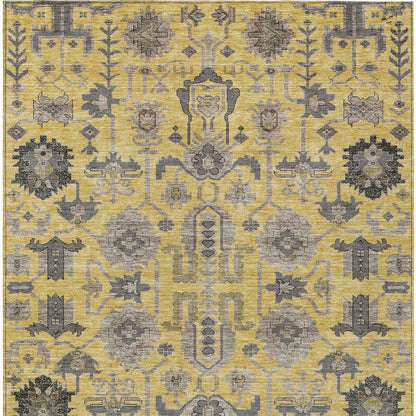 9' X 12' Yellow Gray And Charcoal Oriental Washable Indoor Outdoor Area Rug
