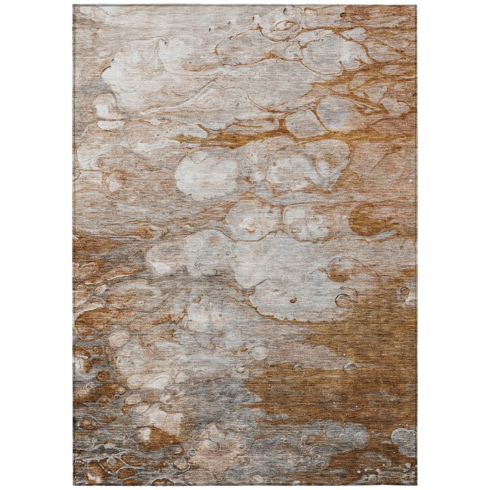 9' X 12' Terra Cotta Gray And Silver Abstract Washable Indoor Outdoor Area Rug