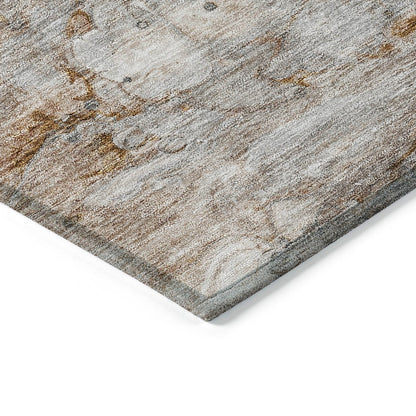 9' X 12' Terra Cotta Gray And Silver Abstract Washable Indoor Outdoor Area Rug