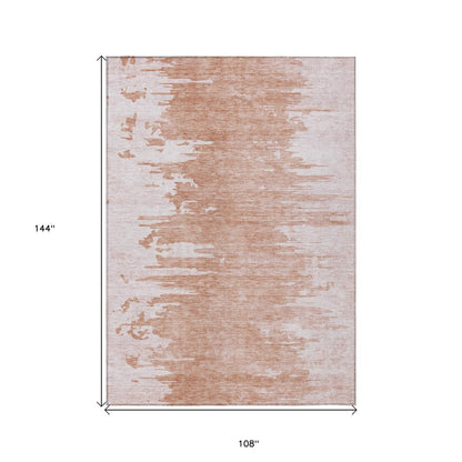 9' X 12' Terra Cotta Salmon And Copper Abstract Washable Indoor Outdoor Area Rug