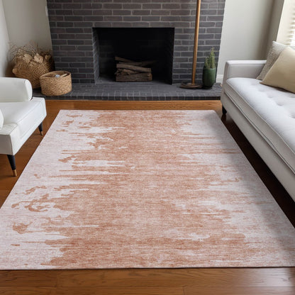 9' X 12' Terra Cotta Salmon And Copper Abstract Washable Indoor Outdoor Area Rug