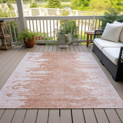 9' X 12' Terra Cotta Salmon And Copper Abstract Washable Indoor Outdoor Area Rug