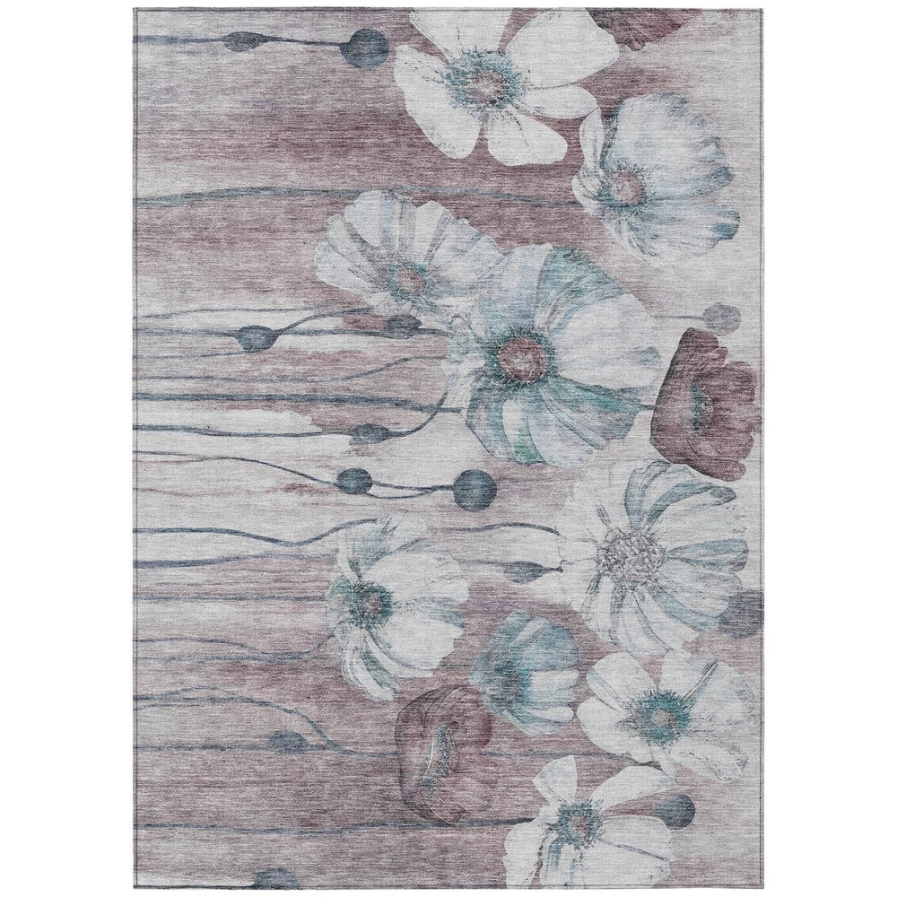 9' X 12' Teal Blue Aqua And Ivory Floral Washable Indoor Outdoor Area Rug