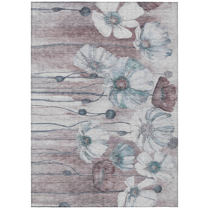 9' X 12' Teal Blue Aqua And Ivory Floral Washable Indoor Outdoor Area Rug