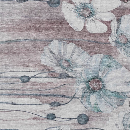 9' X 12' Teal Blue Aqua And Ivory Floral Washable Indoor Outdoor Area Rug